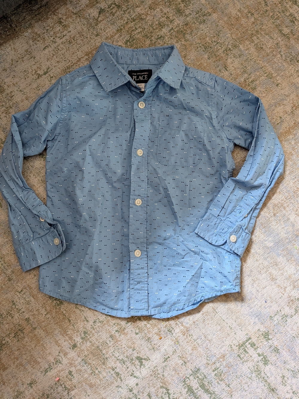 The Children's Place 100% Cotton Blue Button-Up Shirt with Subtle Dot Print